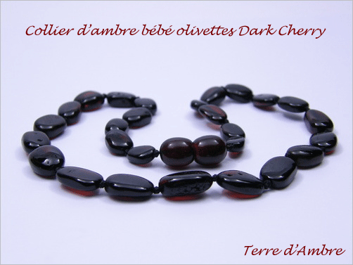 Collier d'ambre bébé olivettes dark cherry Collier d'ambre bébé olivettes dark cherry