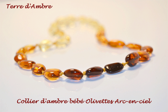 Collier d'ambre bébé olivettes arc-en-ciel Collier d'ambre bébé olivettes arc-en-ciel