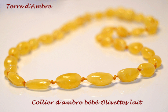 Collier d'ambre bébé olivettes lait Collier d'ambre bébé olivettes lait
