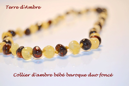 Collier d'ambre bébé baroque cerise-lait Collier d'ambre bébé baroque cerise-lait