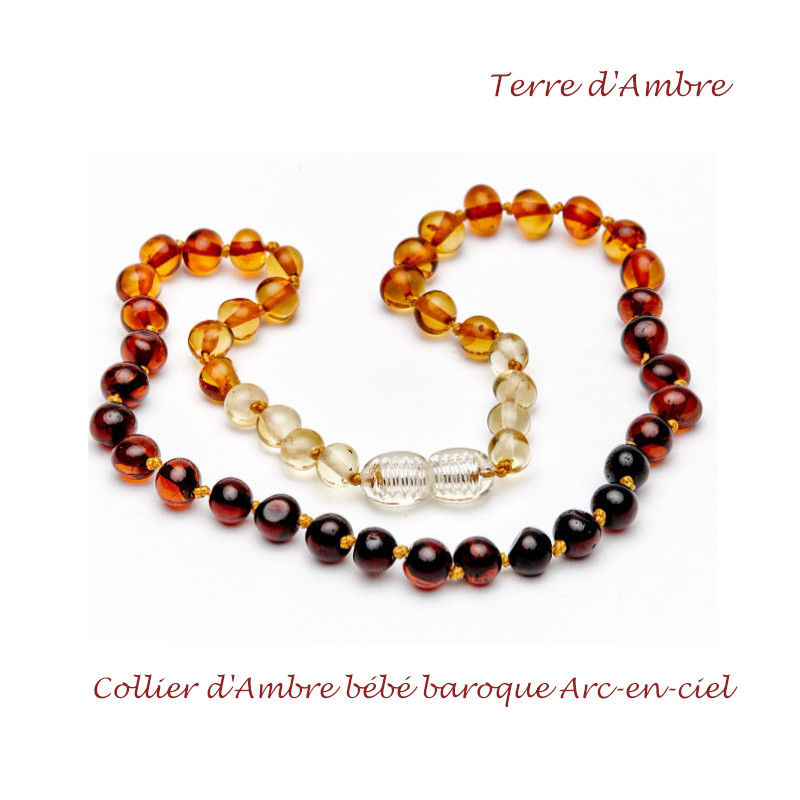 Bracelet en Ambre pour bébé perles Arc en ciel