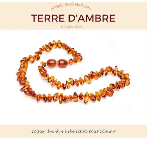 Collier d'ambre bébé éclats polis cognac 