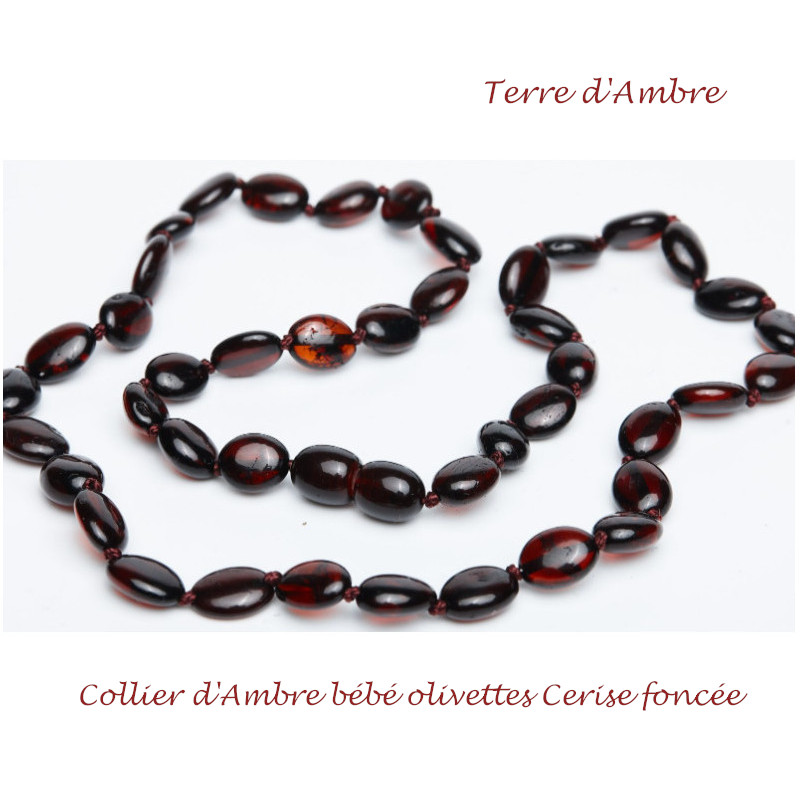 Collier d'ambre bébé olivettes Dark Cherry