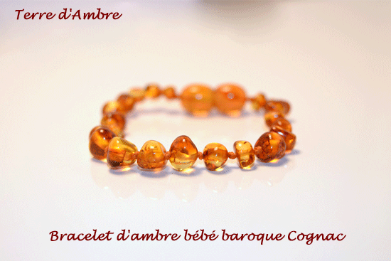 Bracelet d'ambre bébé baroque cognac
