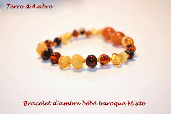 Bracelet d'Ambre Bébé baroque mixte