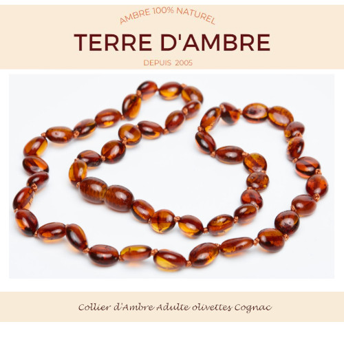Collier d'ambre olivettes cognac