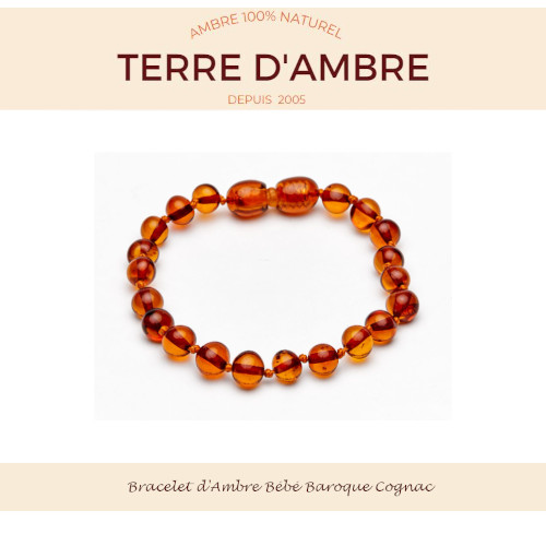 Bracelet d'ambre baroque cognac
