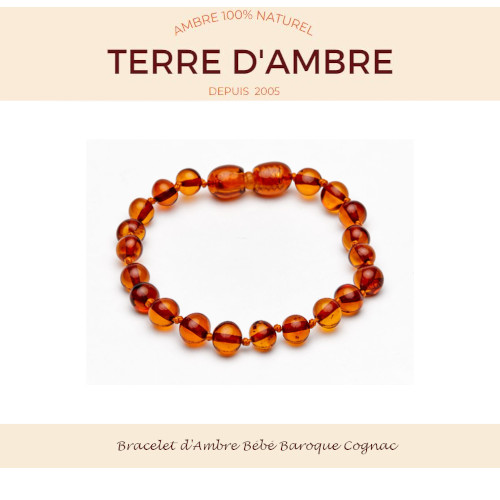Bracelet d'ambre baroque cognac Bracelet d'ambre baroque cognac