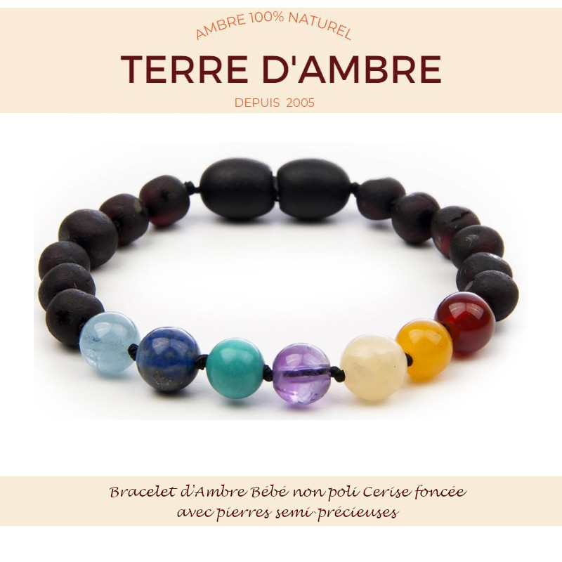 Bracelet d'ambre bébé et pierres semi précieuses Collection éphémère