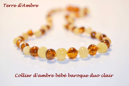 Collier d'ambre bébé baroque cognac-lait