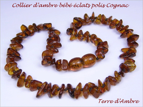 Collier d'ambre bébé éclats polis cognac