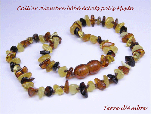 Collier d'ambre bébé éclats polis mixte