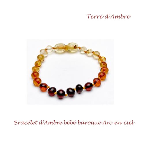 Bracelet d'ambre bébé baroque arc-en-ciel