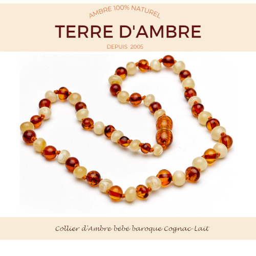 collier d'ambre bébé baroque cognac-lait collier d'ambre bébé baroque cognac-lait