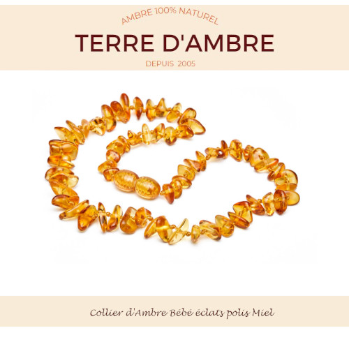 Collier d'ambre bebe eclats polis miel