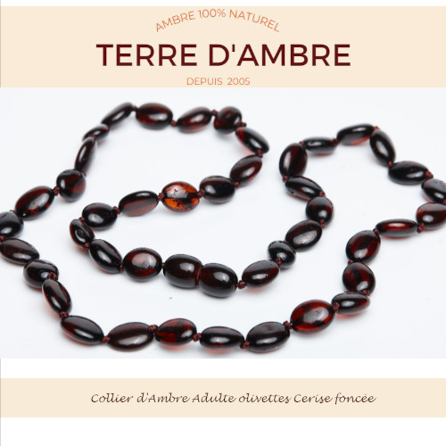 Collier d'ambre olivettes dark cherry