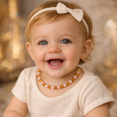 Collier d'ambre bébé baroque Quartz rose - Miel