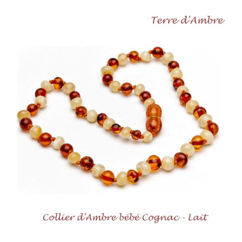 Collier d'ambre bébé baroque cognac-lait