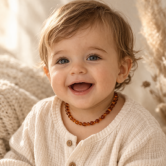 Collier d'ambre bébé baroque cognac