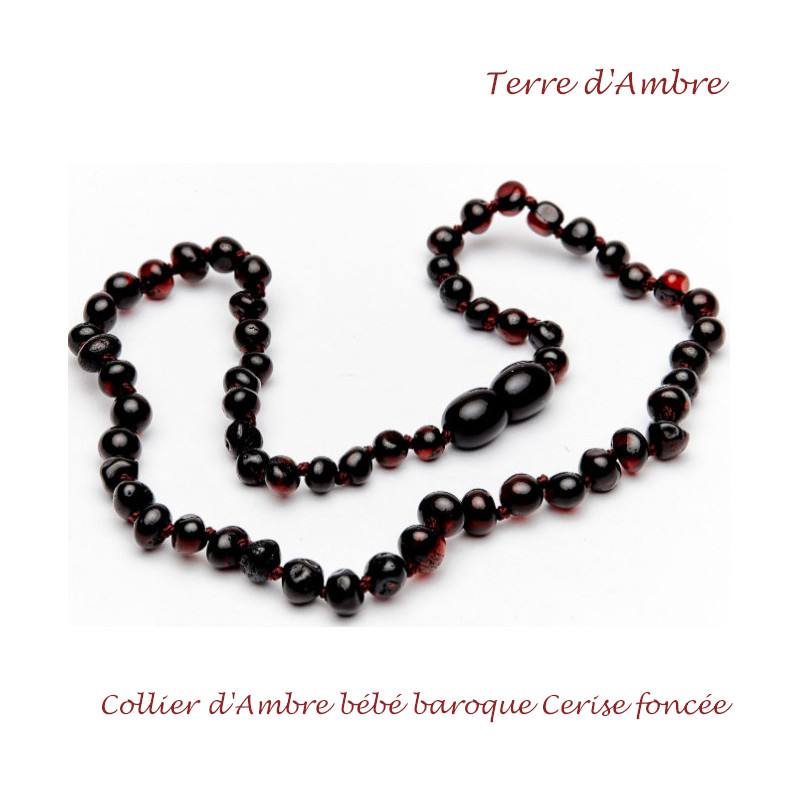 Collier d'ambre bébé baroque Dark Cherry