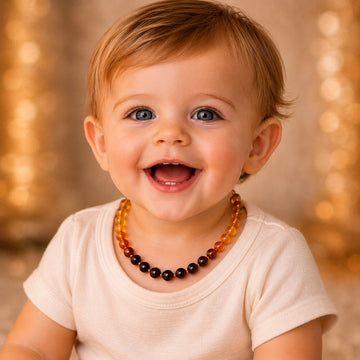 Collier d'ambre bébé baroque arc-en-ciel