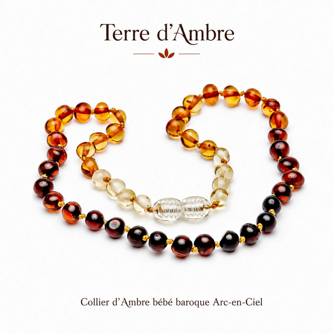 Collier d'ambre bébé baroque arc-en-ciel