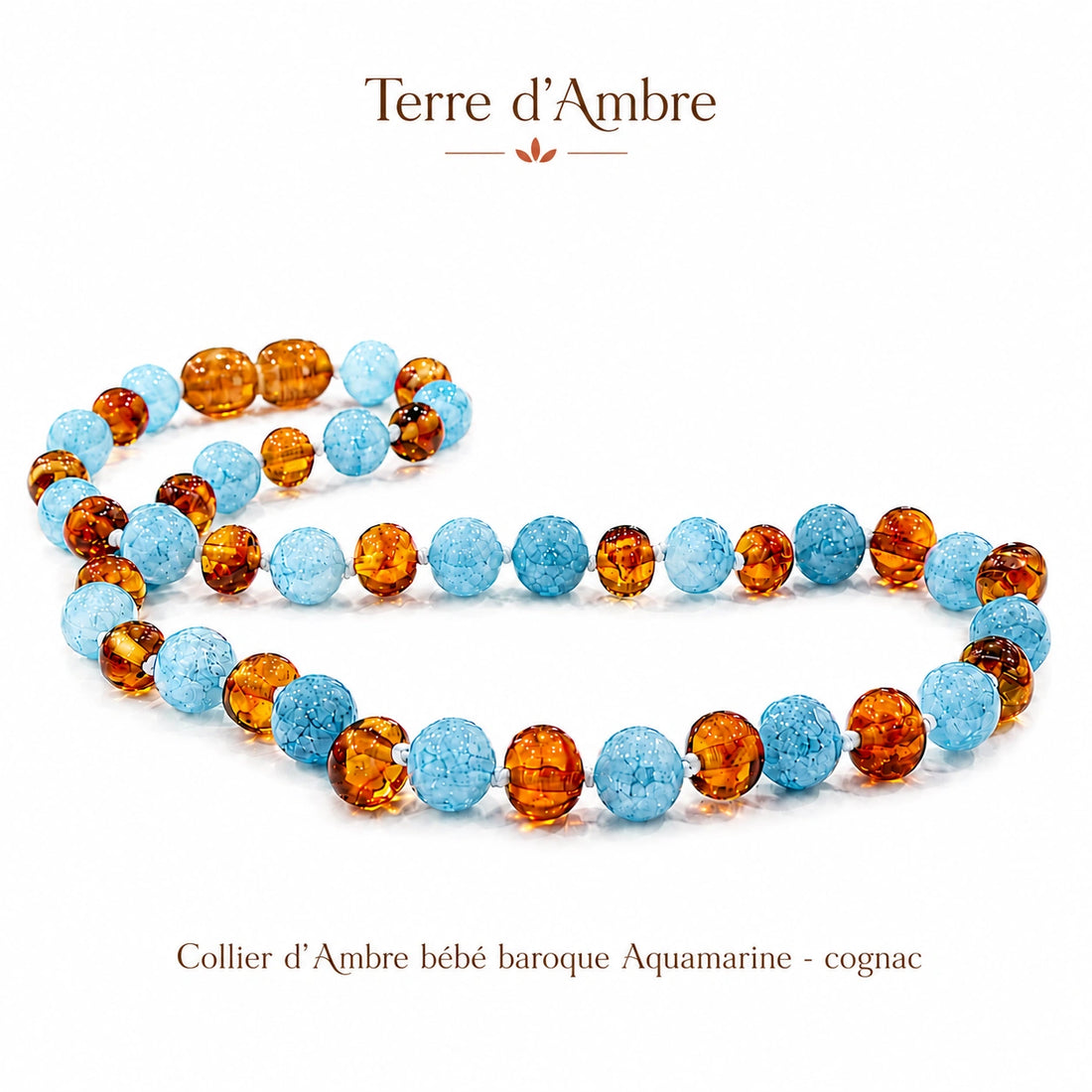 Collier d'ambre bébé baroque Aquamarine - cognac