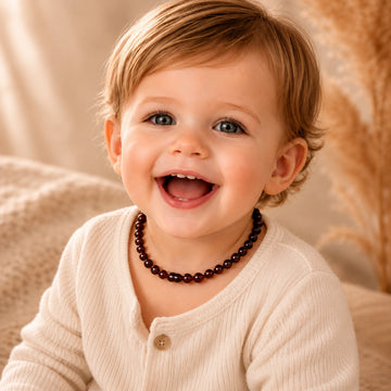 Collier d'ambre bébé baroque cerise foncée