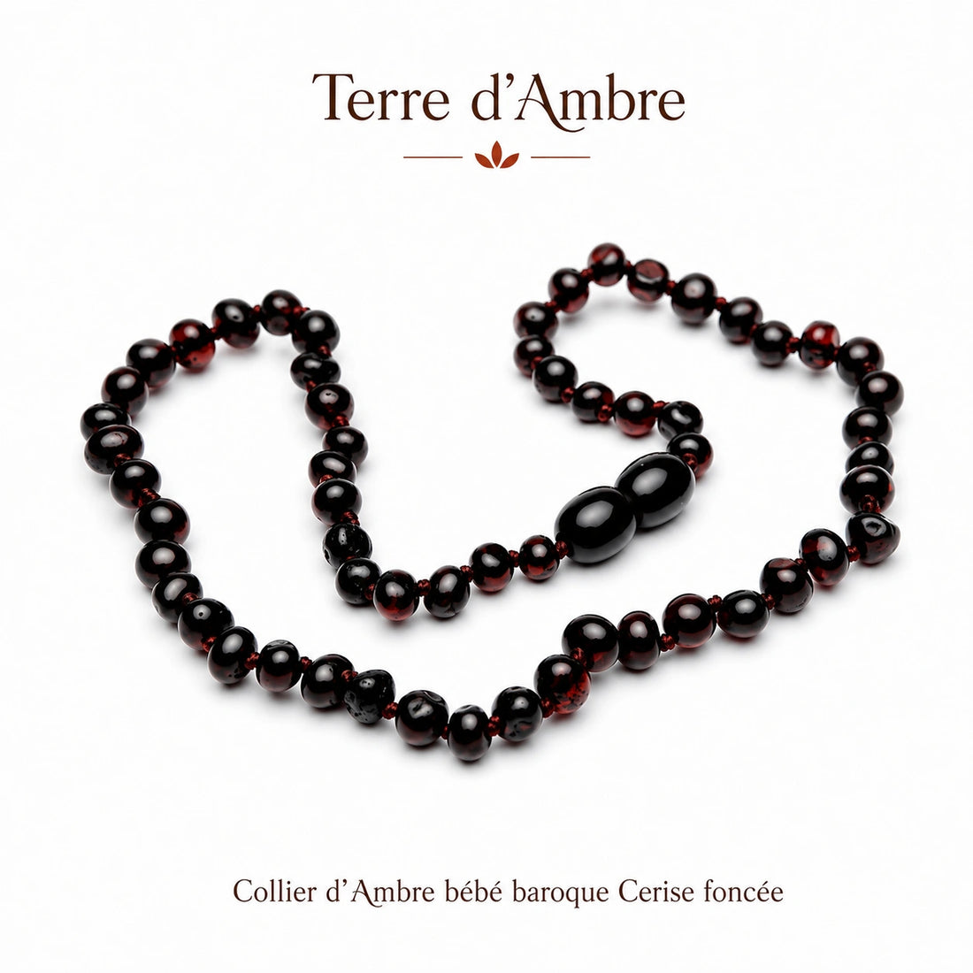 Collier d'ambre bébé baroque cerise foncée