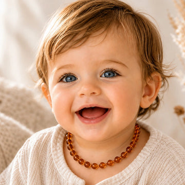 Collier d'ambre bébé baroque cognac