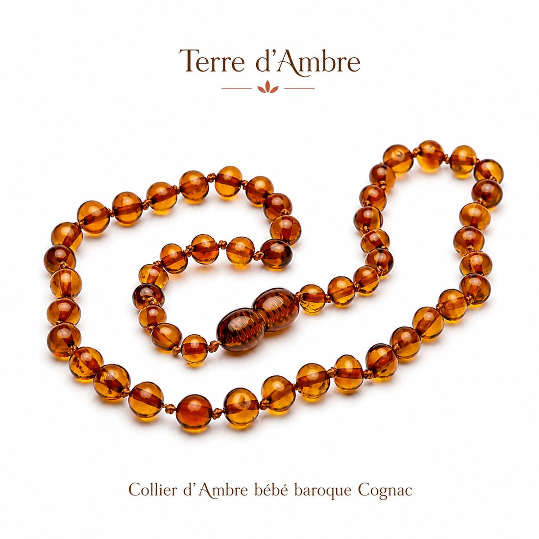Collier d'ambre bébé baroque cognac