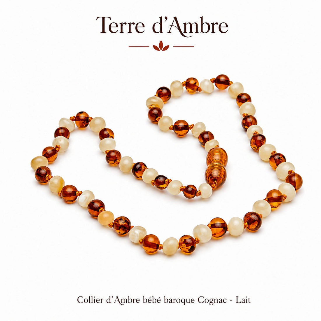 Collier d'ambre bébé baroque cognac-lait