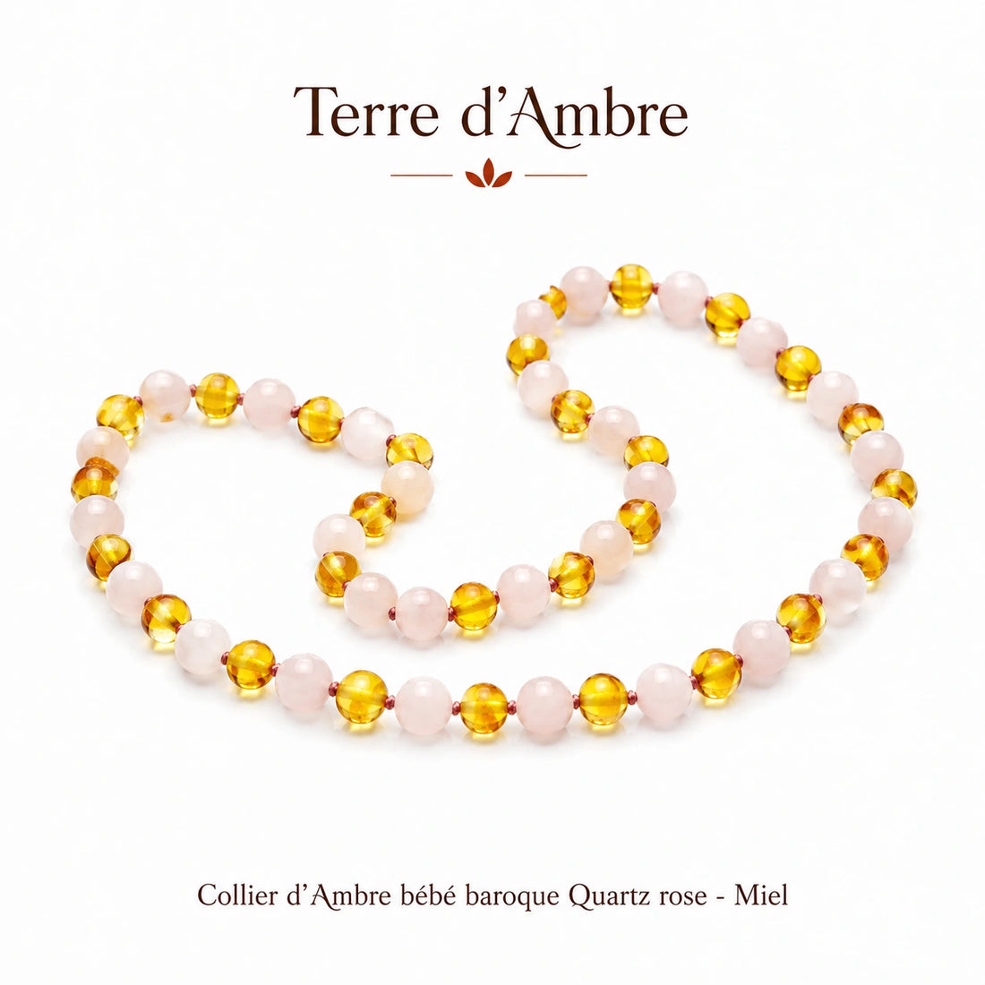Collier d'ambre bébé baroque Quartz rose - Miel