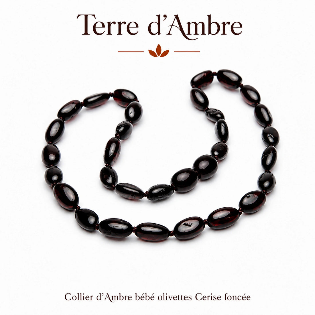 Collier d'ambre bébé olivettes cerise foncée