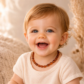 Collier d'ambre bébé olivettes cognac