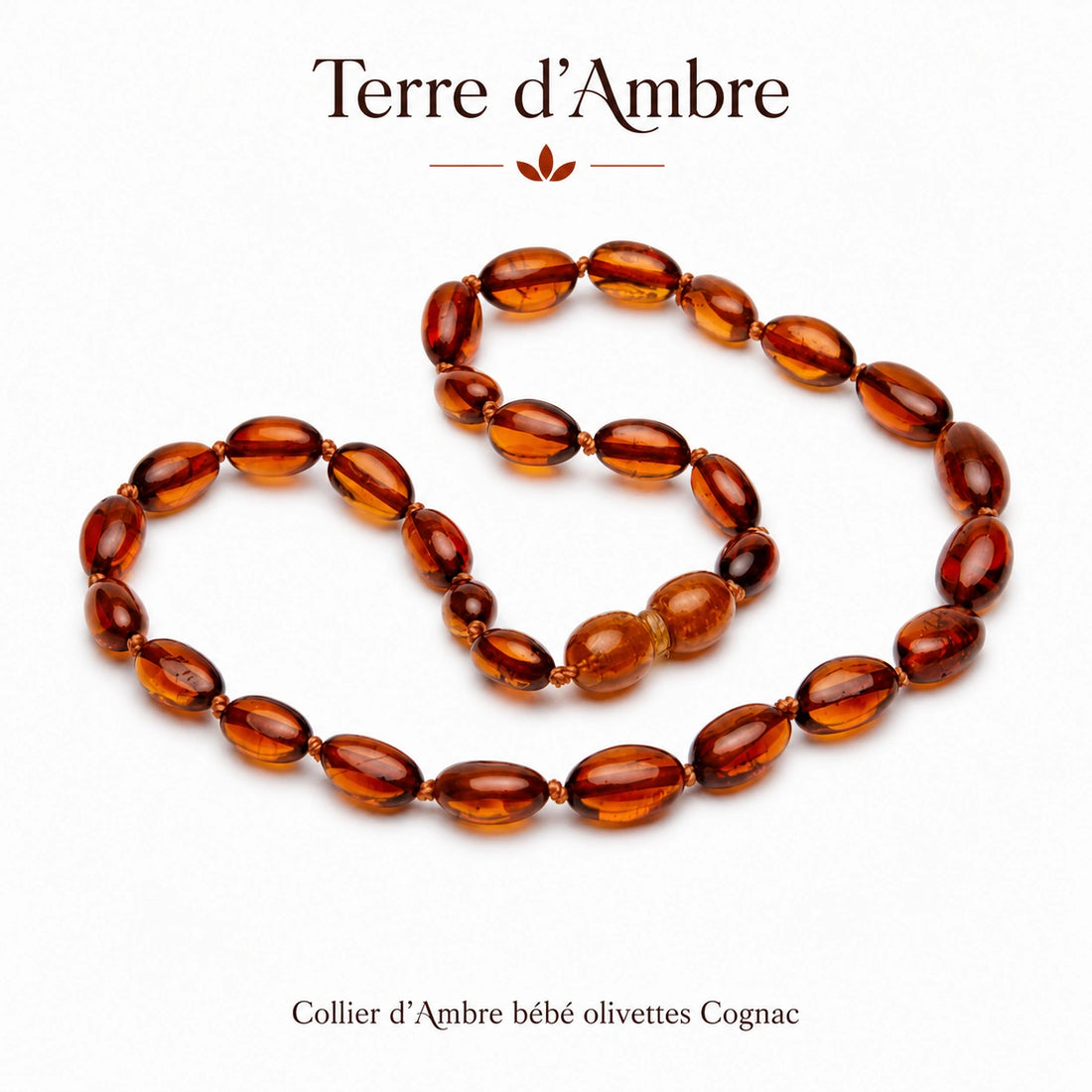 Collier d'ambre bébé olivettes cognac