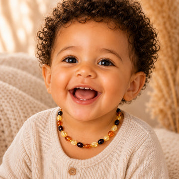 Collier d'ambre bébé olivettes multicolore