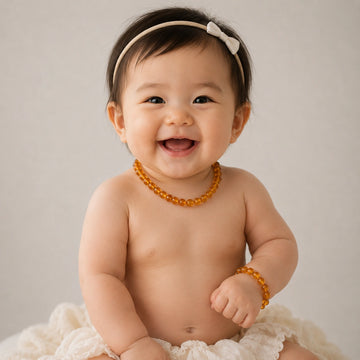 Duo collier + bracelet bébé ambre baroque miel