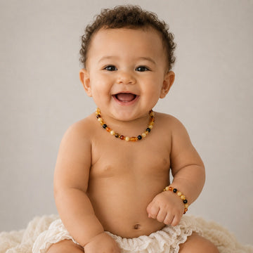 Duo collier + bracelet bébé ambre baroque multicolore