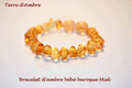 Bracelet ambre bébé baroque miel sur fond blanc | Terre d'Ambre